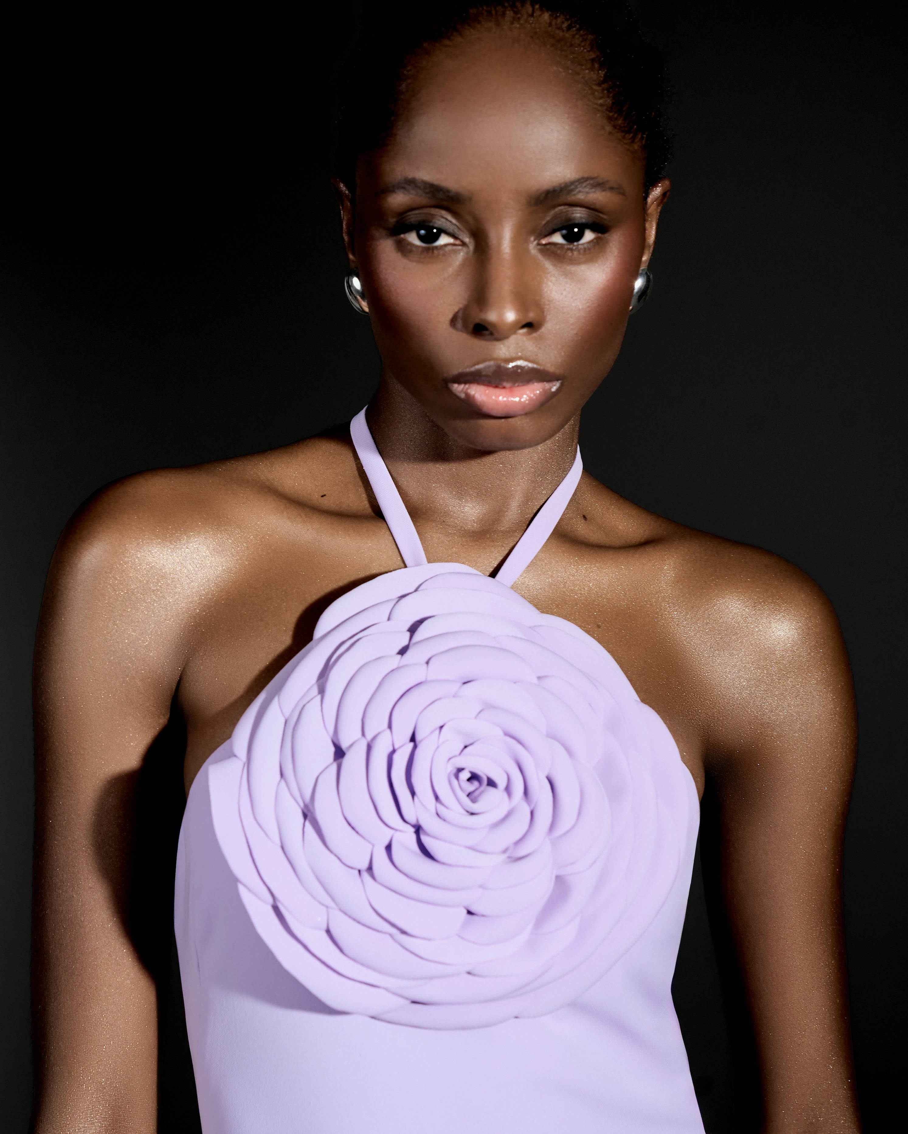 Lilac Mini Dress with Rose Detail