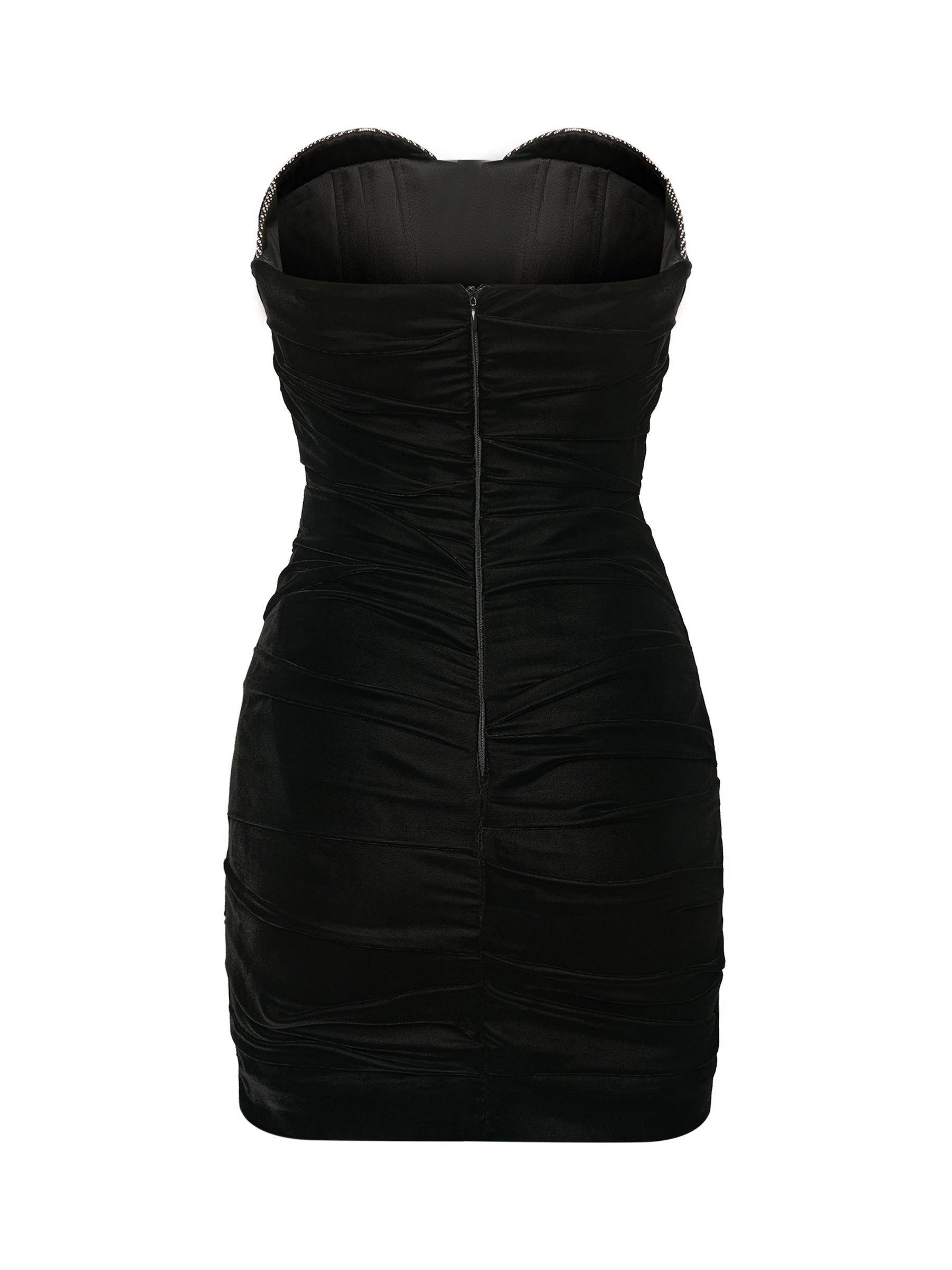 Off-Shoulder Ruched Mini Dress with Crystals