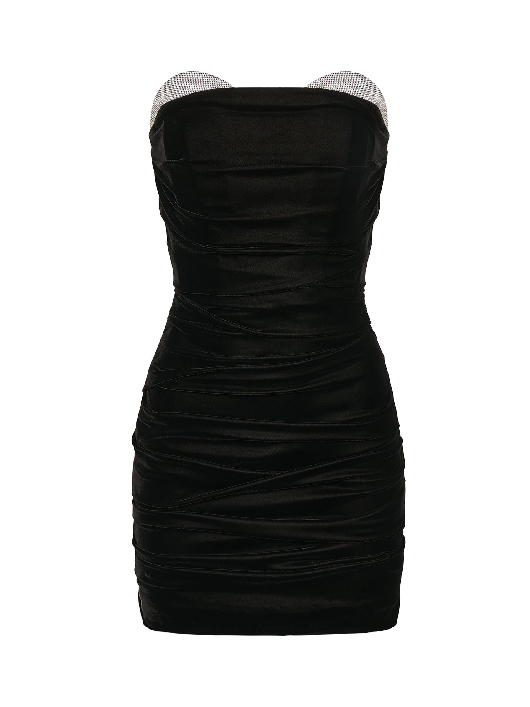 Off-Shoulder Ruched Mini Dress with Crystals