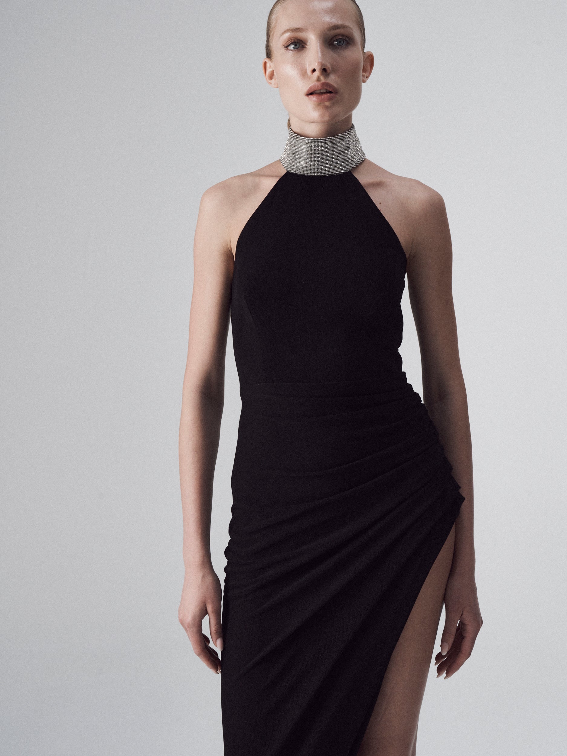 Halter Gown with Embellished Collar