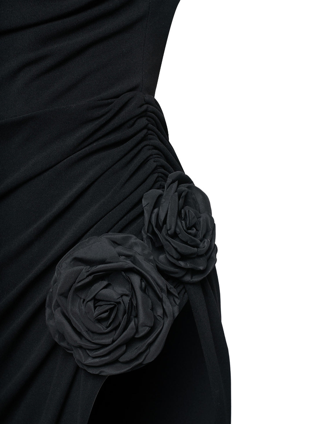 Black Strapless Gown with Rose Detail