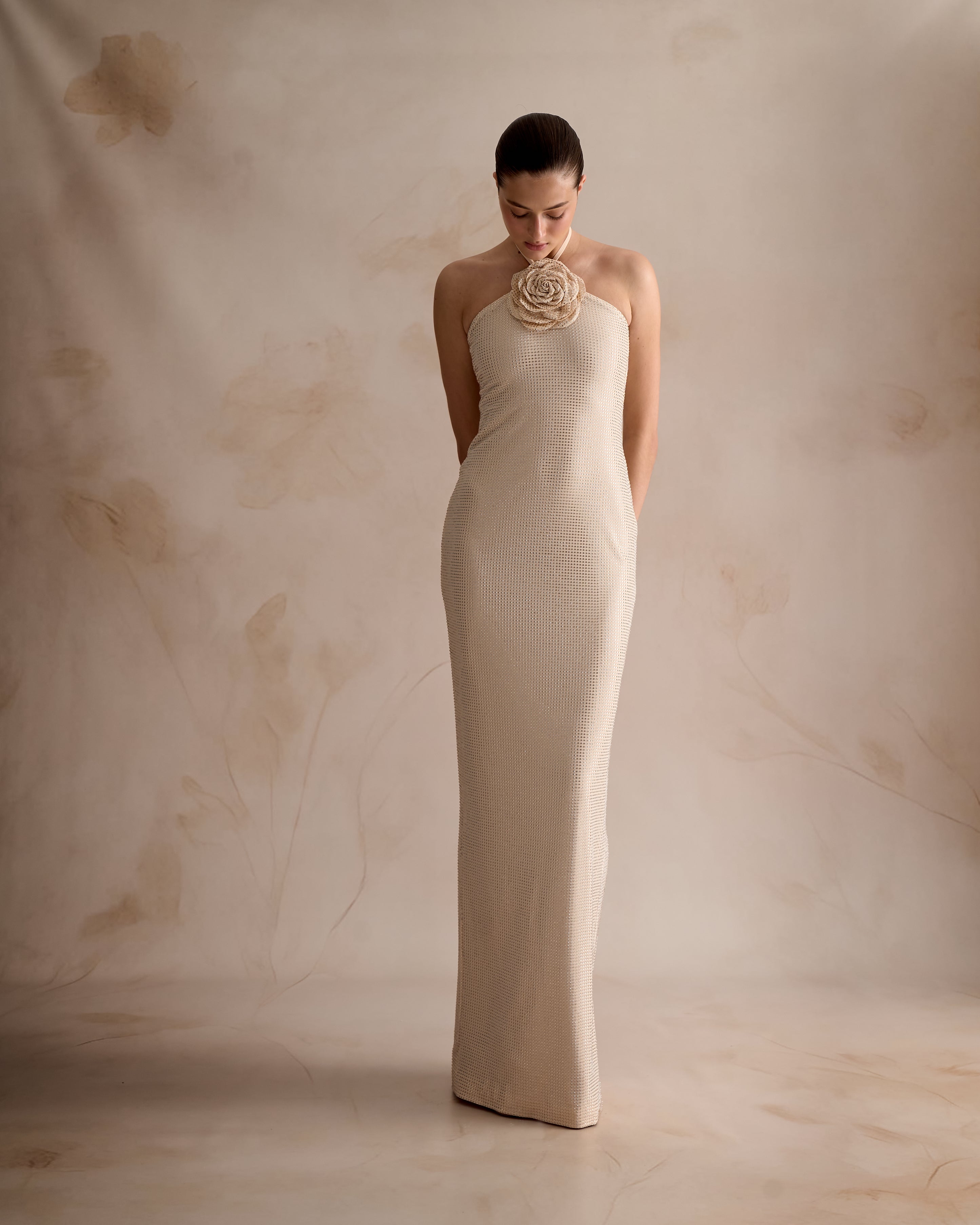 Ivory Halter Gown with Rose Appliqué