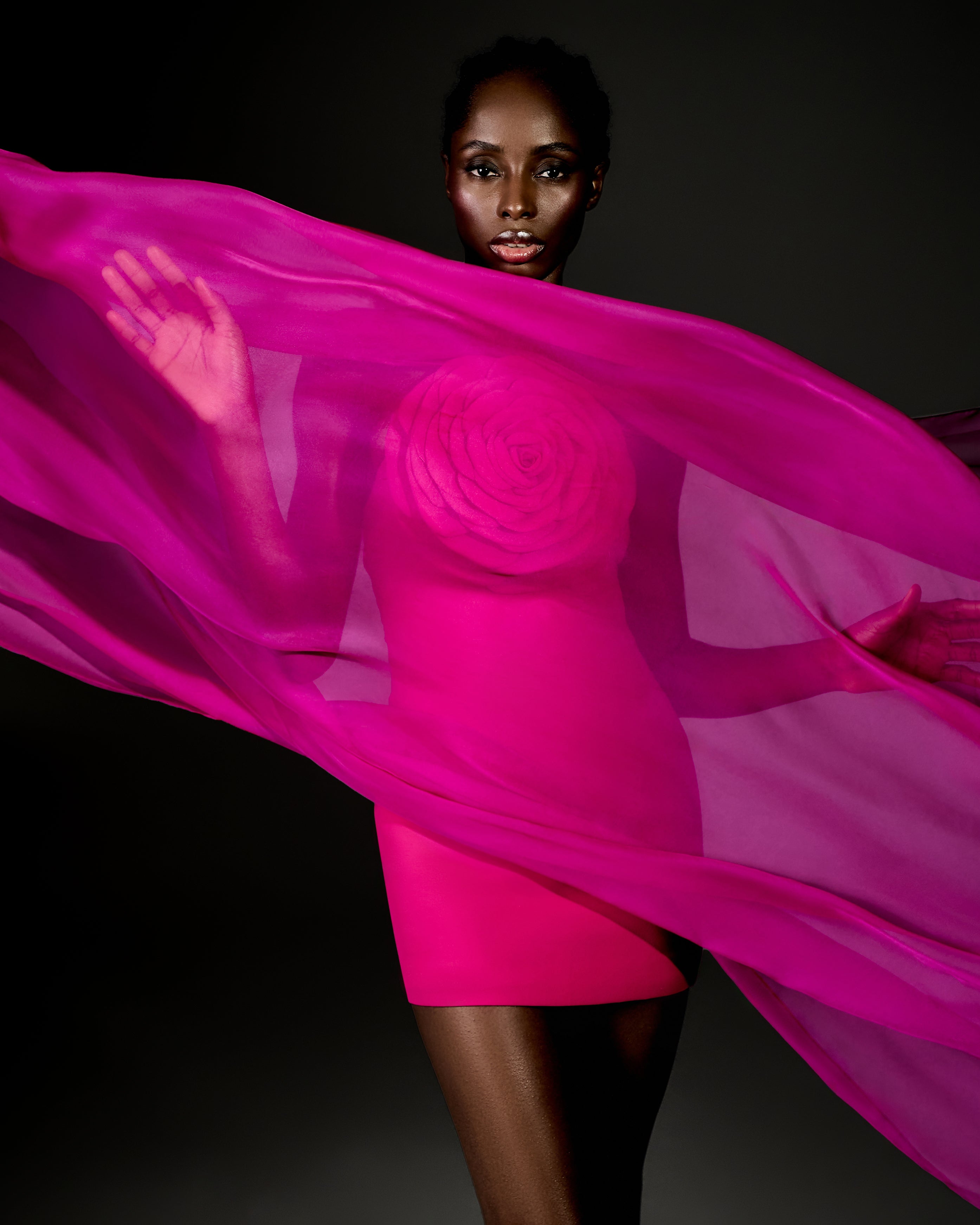 Fuchsia Mini Dress with Rose Detail