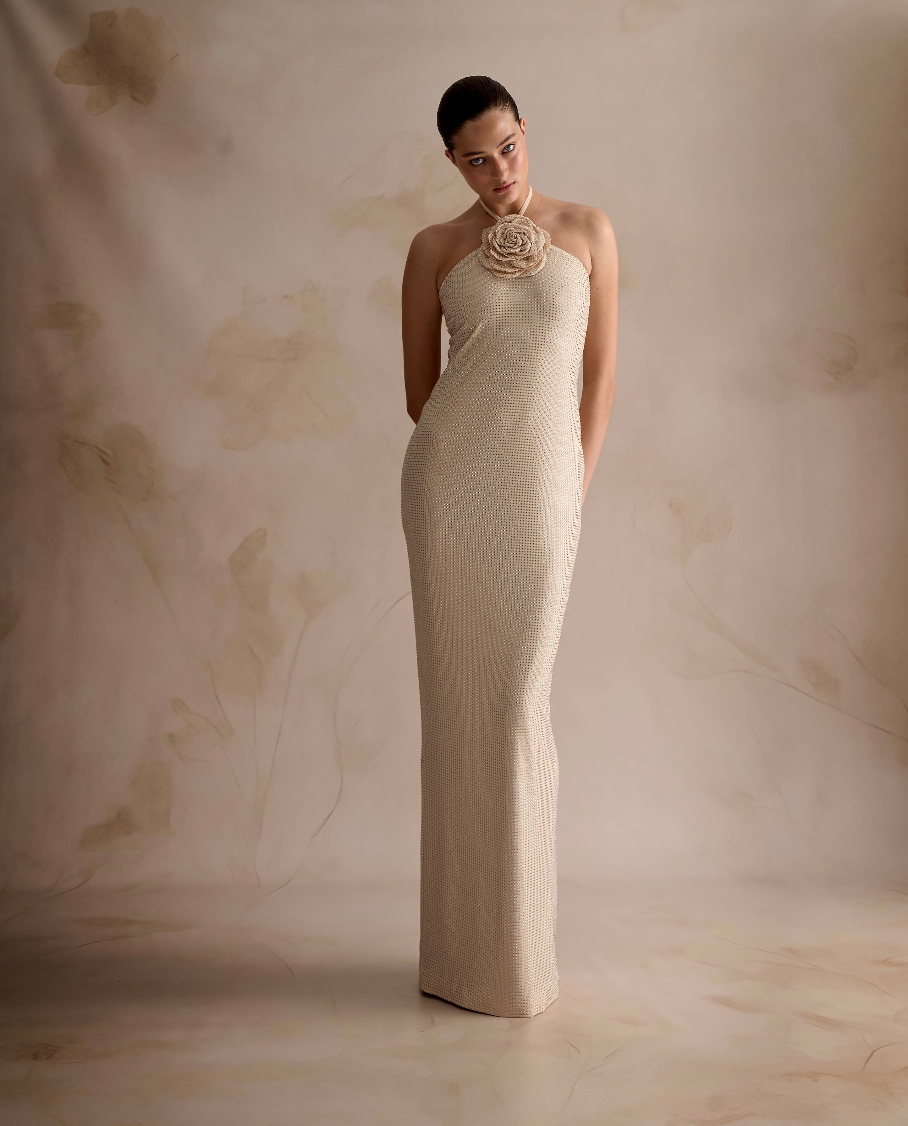 Ivory Halter Gown with Rose Appliqué