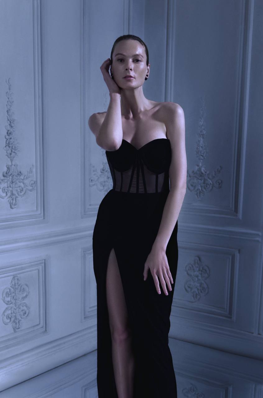 Strapless Gown with Sheer Corset