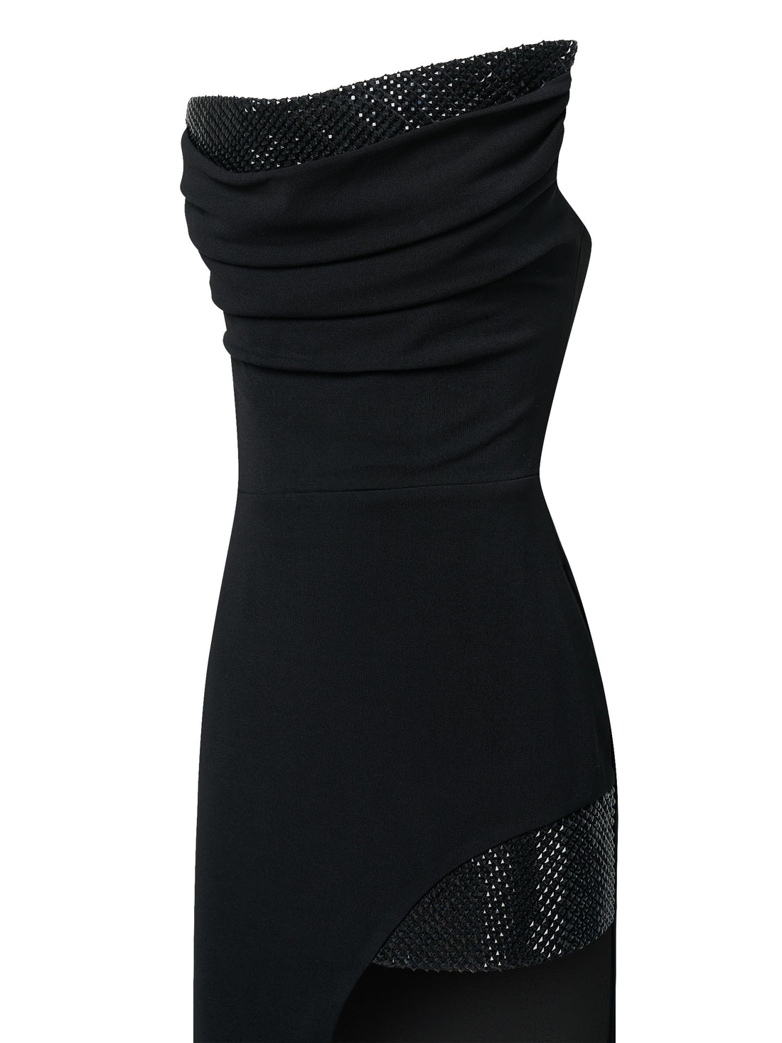 Black Strapless Dress with Draping and Crystals