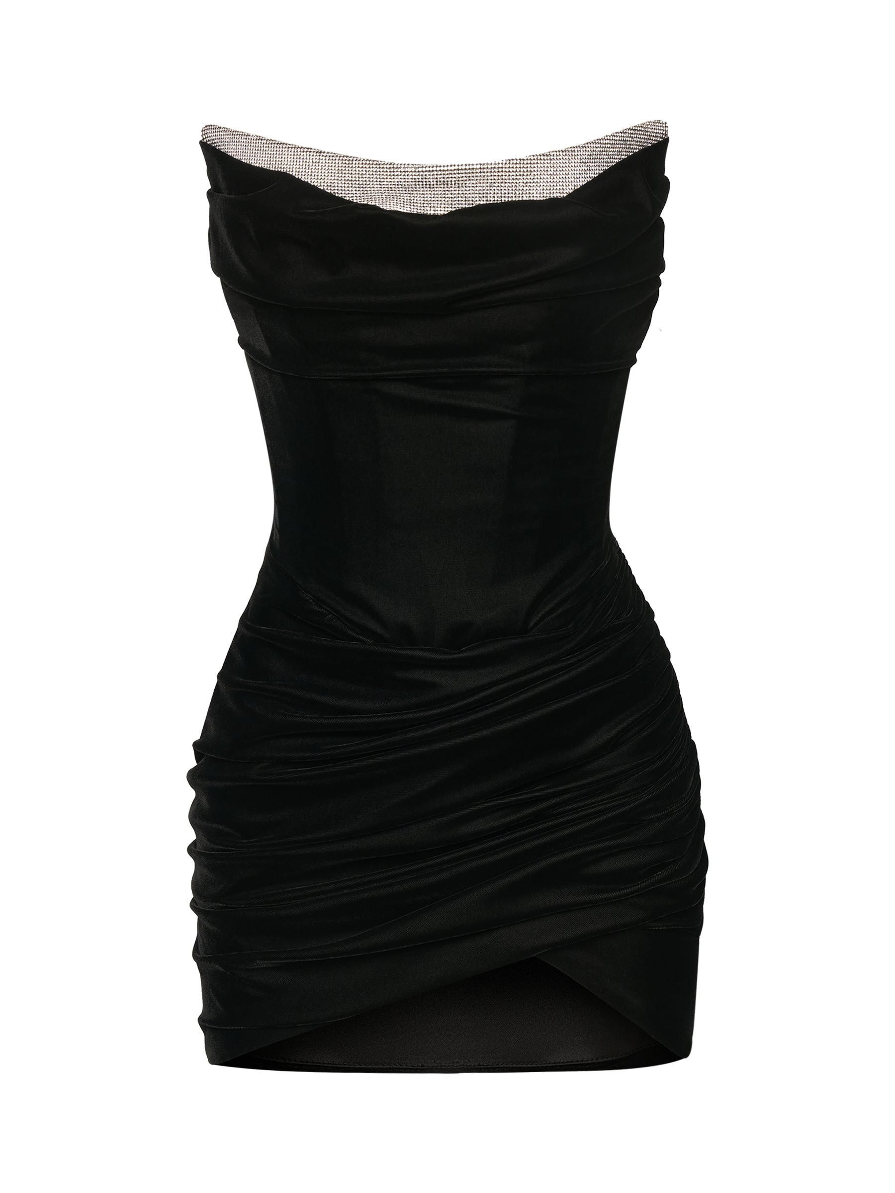 Black Mini Dress with Crystal-Trimmed Neckline