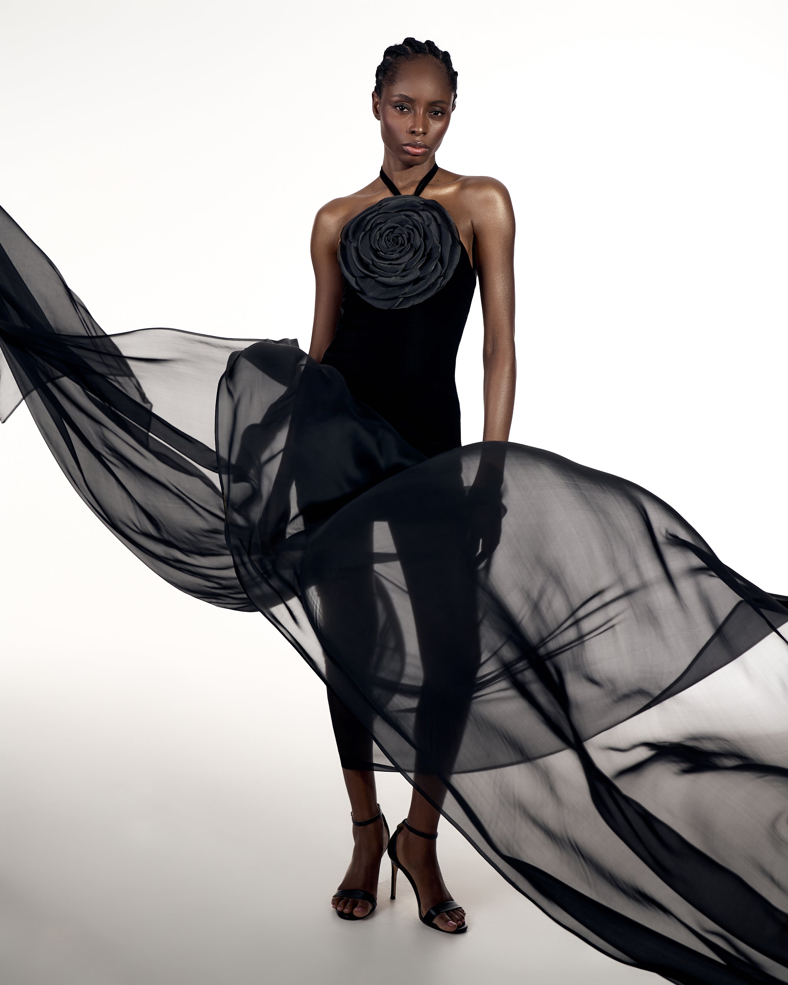 Black Mini Dress with Rose Detail