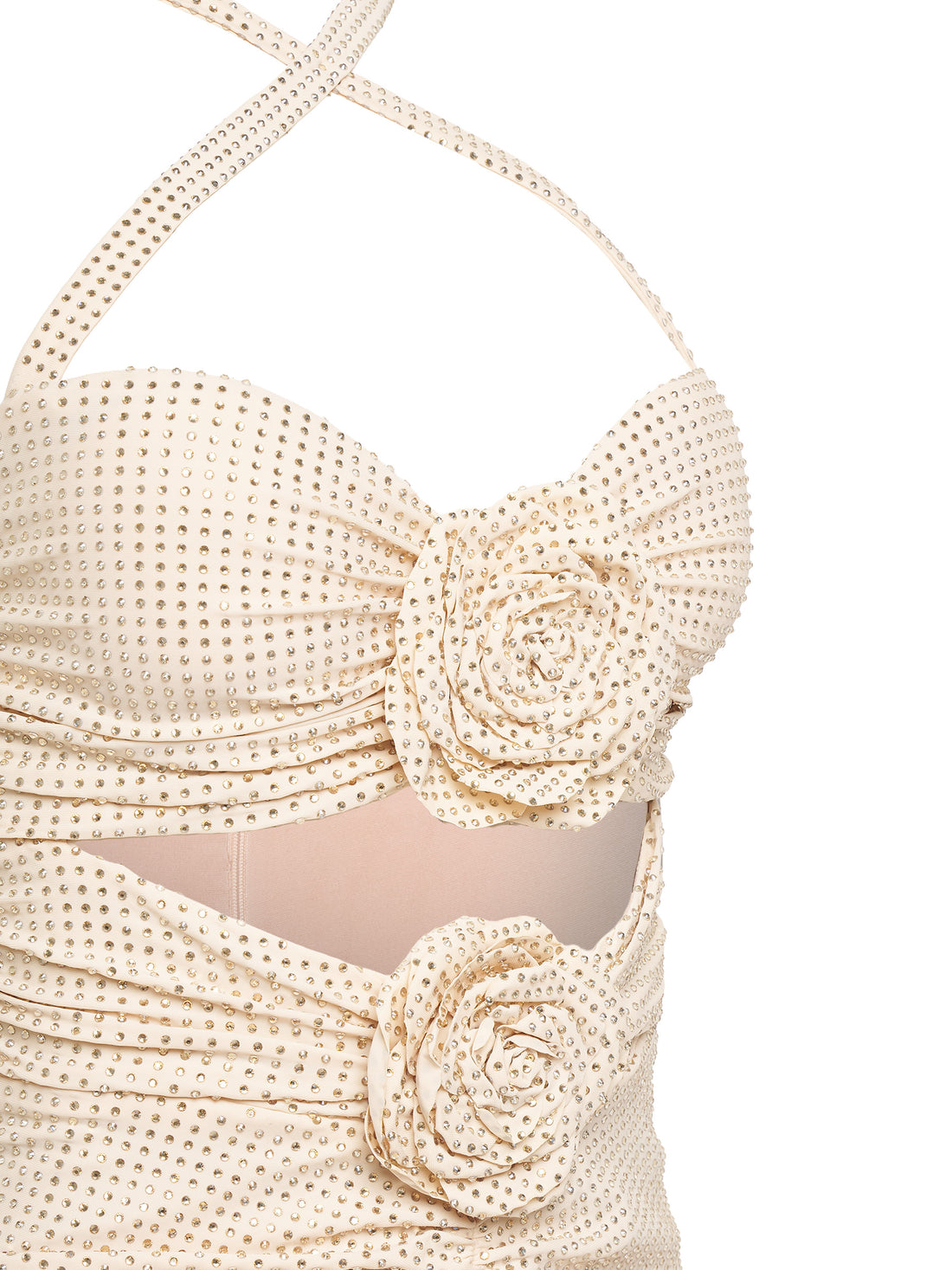 Nude mini dress with floral appliquеs