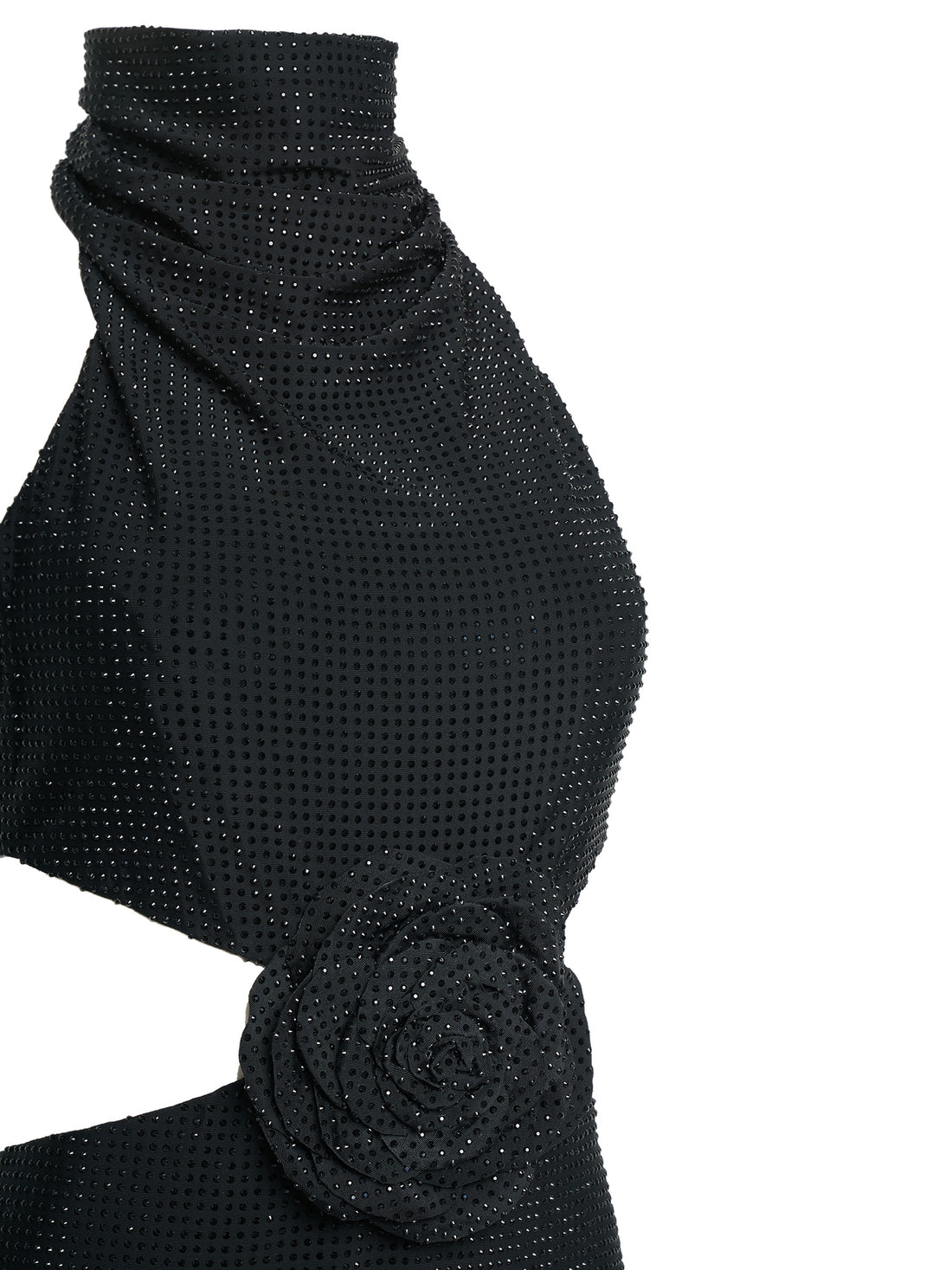 Black halter gown with floral waist detail