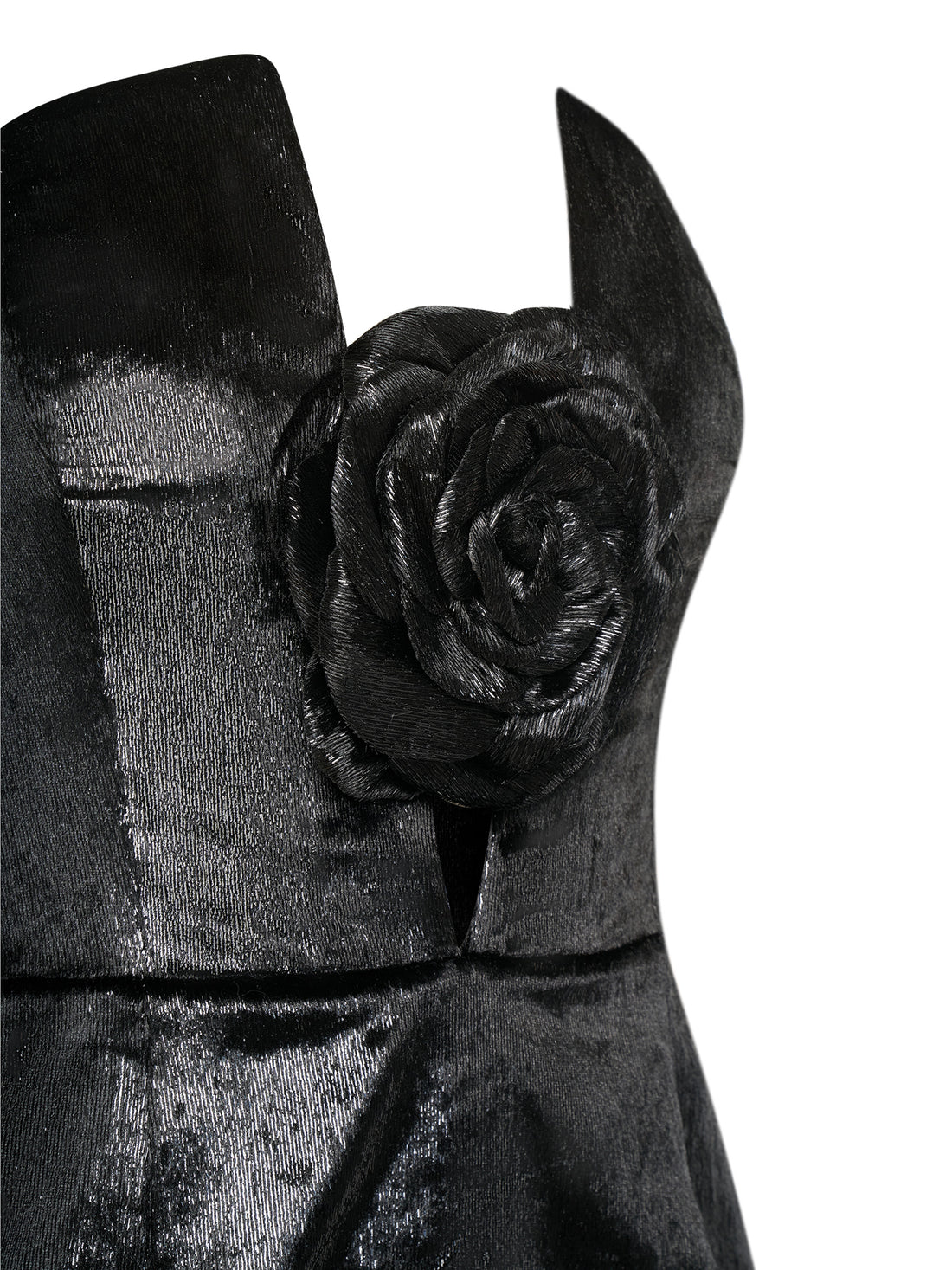 Black Mini Dress with Rose Appliqué