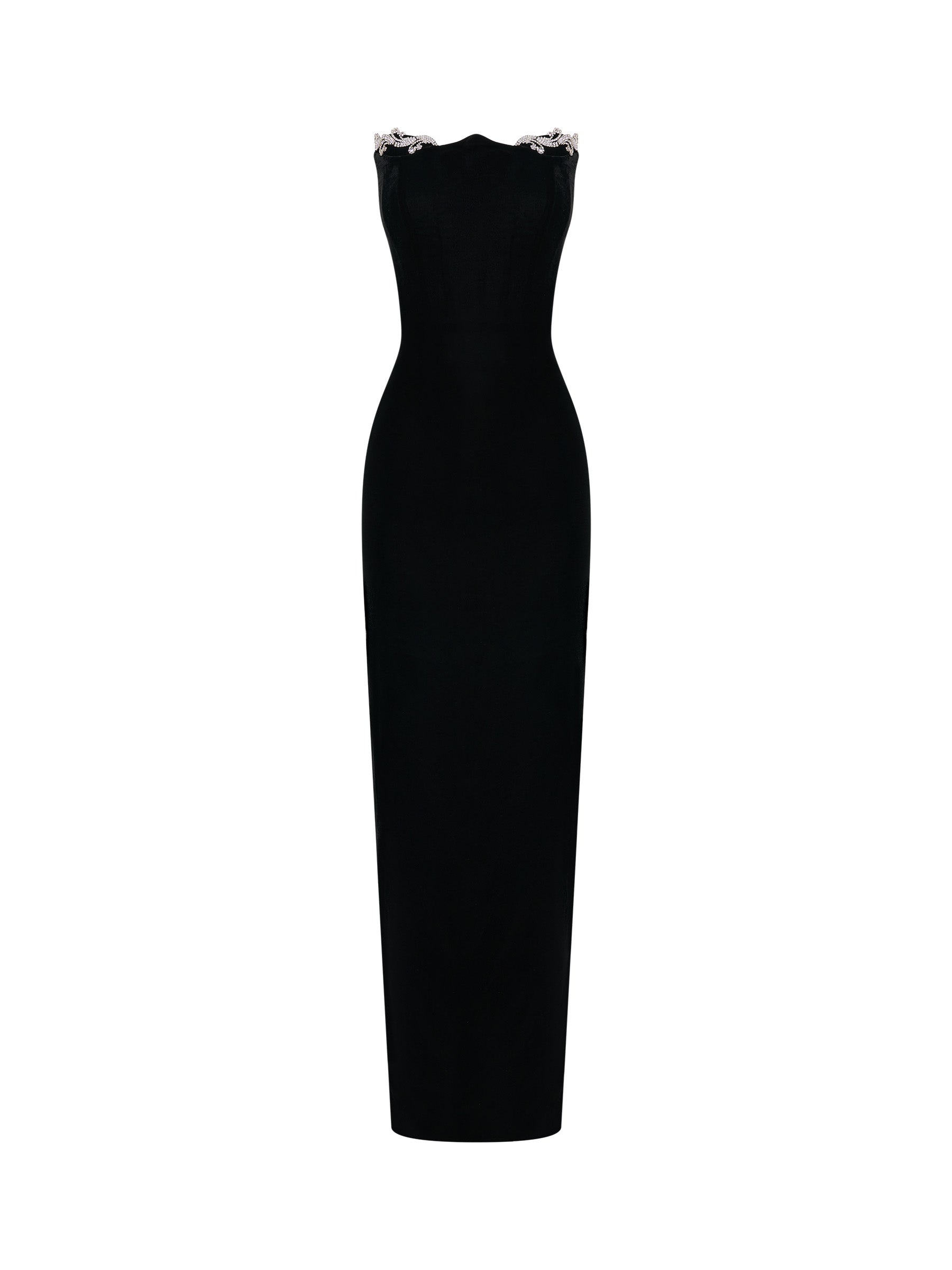 Black gown with crystal neckline