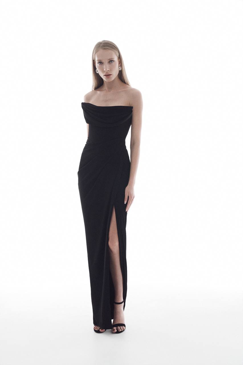 Evening dress with draping in jersey
