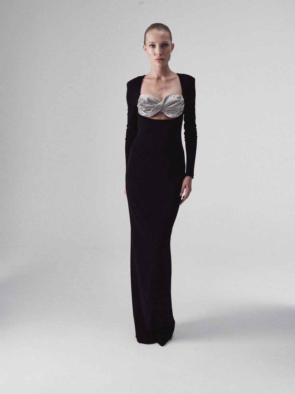 Evening dress in jersey with crystal embellishment