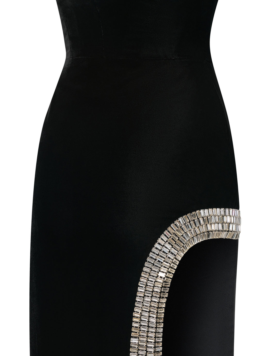Black velvet gown with crystal trim