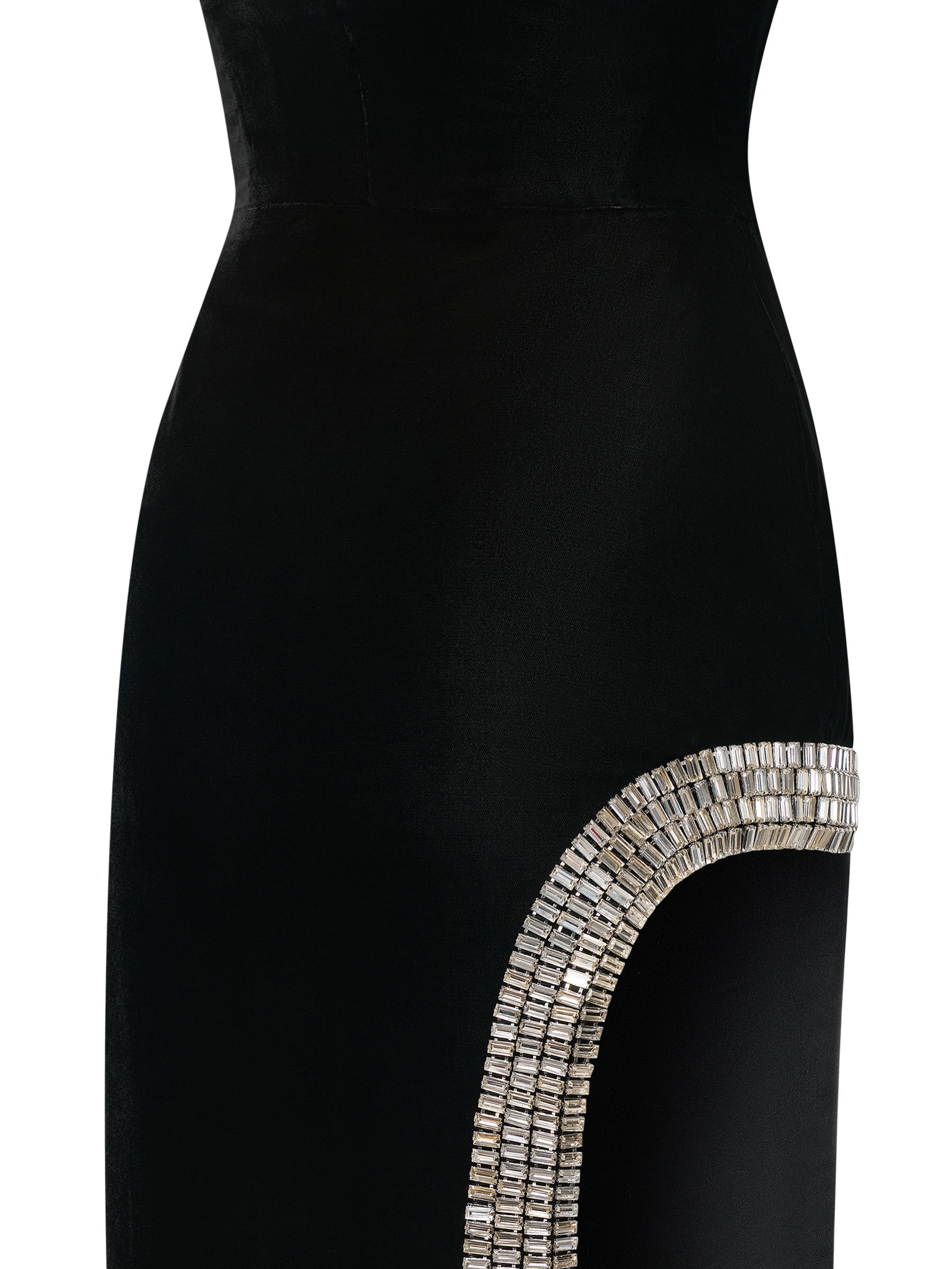 Black velvet gown with crystal trim