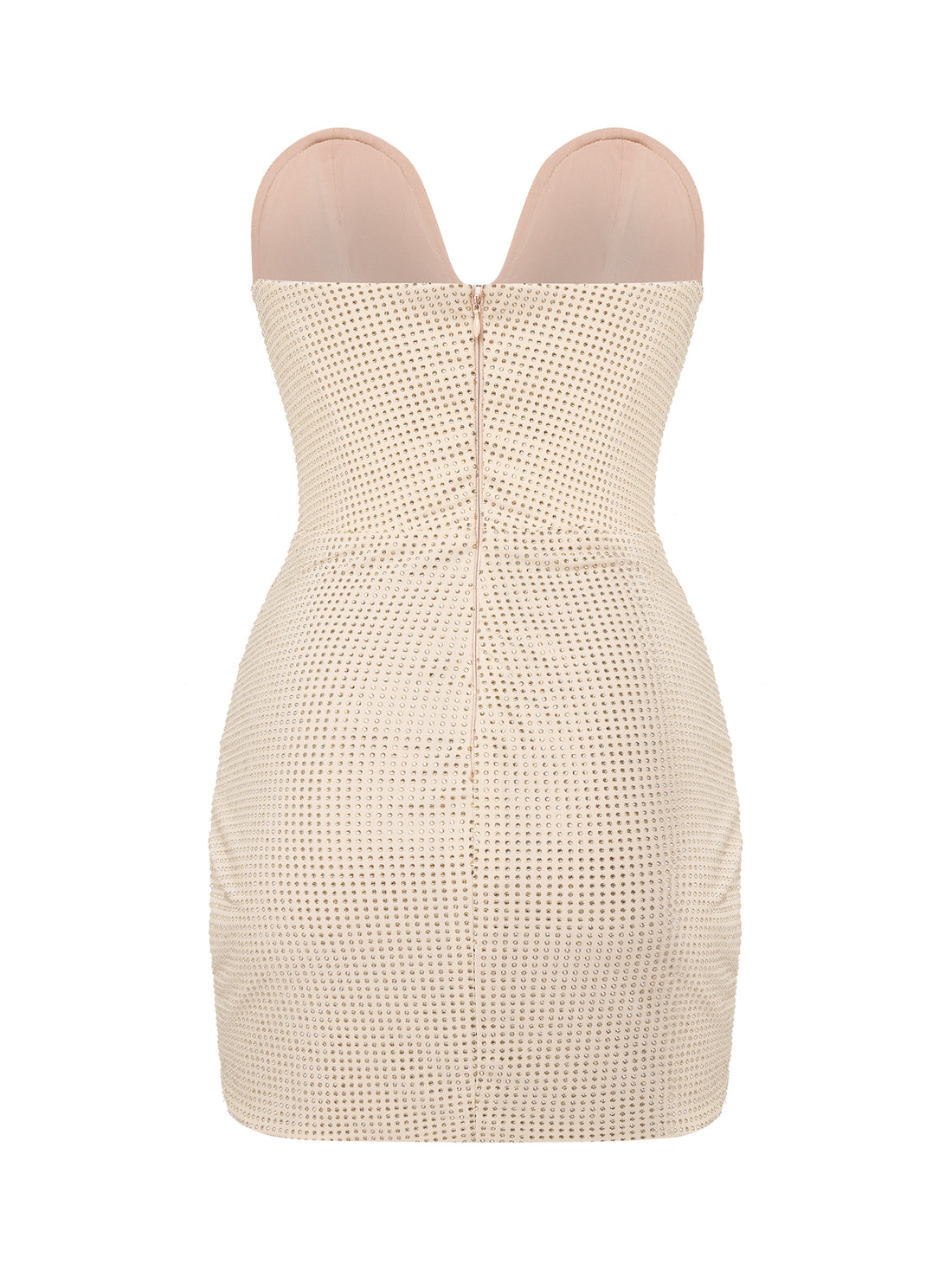 Nude draped mini dress with deep neckline