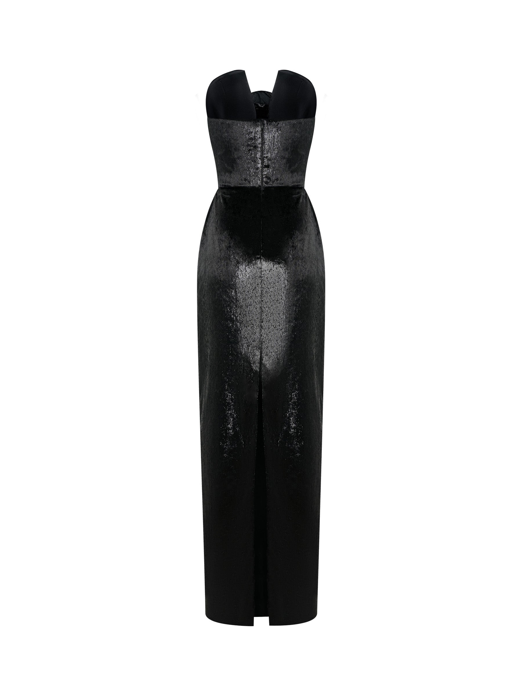Black Strapless Gown with Rose Appliqué