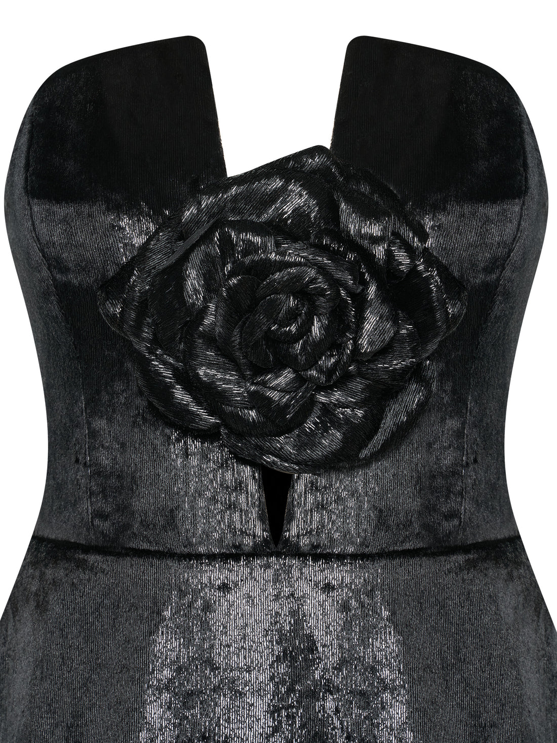 Black Strapless Gown with Rose Appliqué