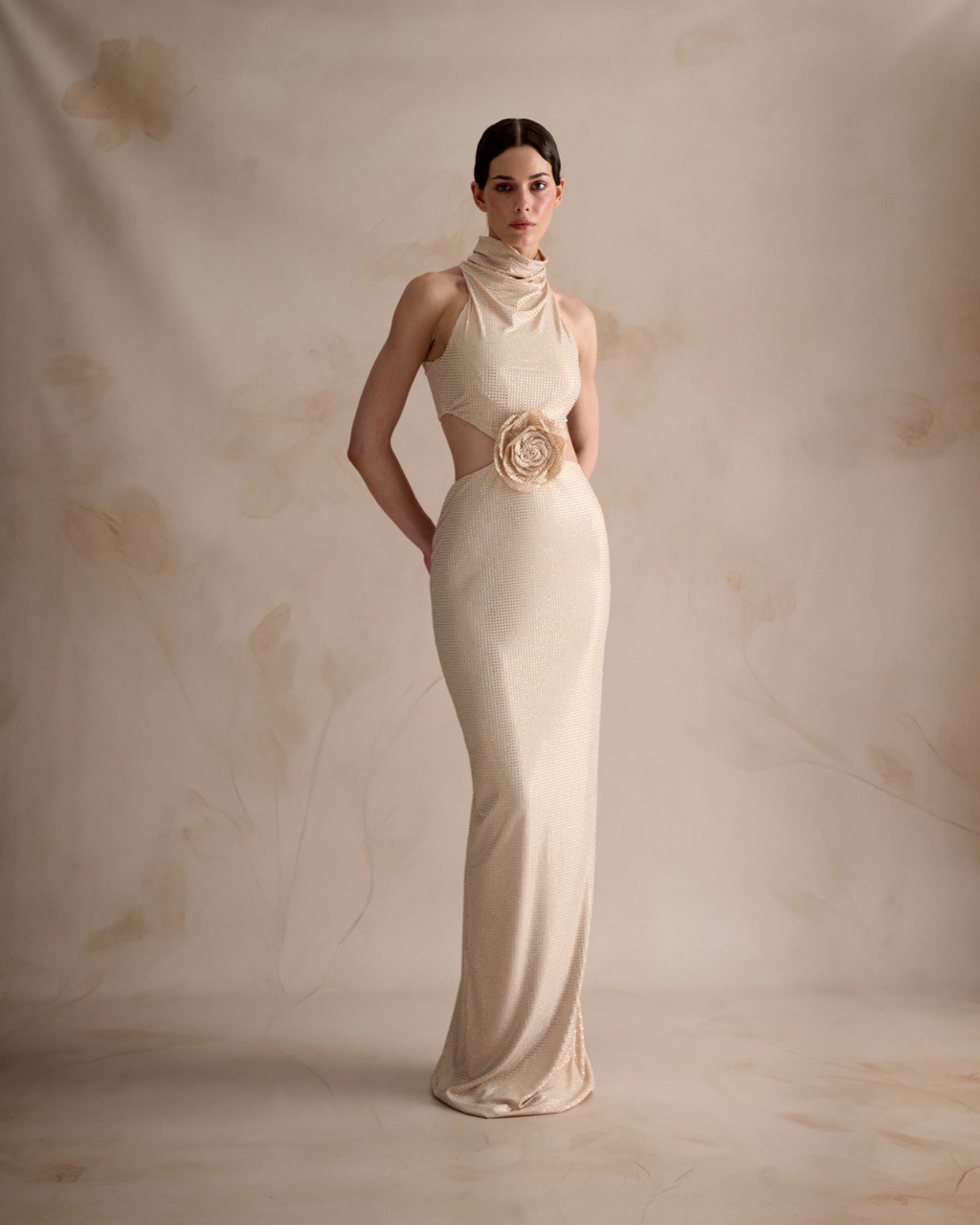 Ivory gown with floral waist detail