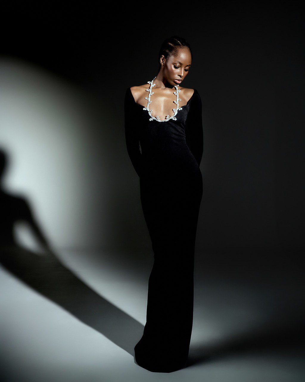 Black gown with crystal inlay