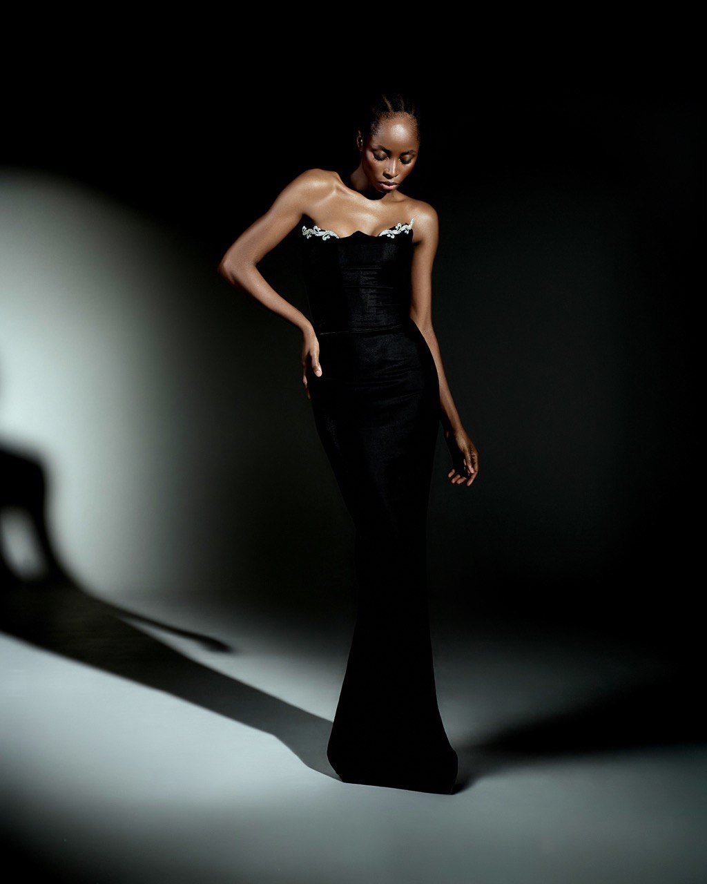 Black gown with crystal neckline
