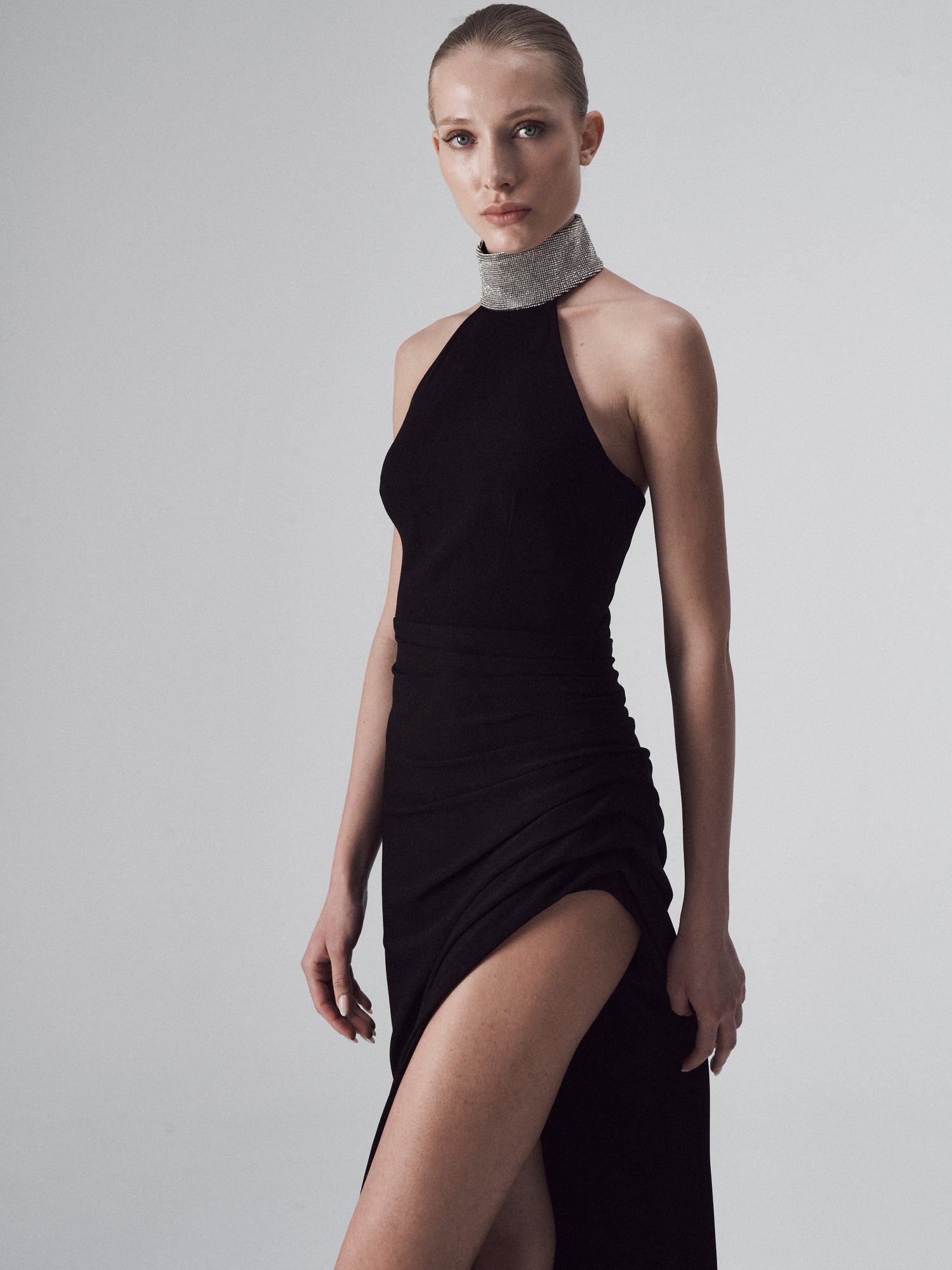 Halter Gown with Embellished Collar