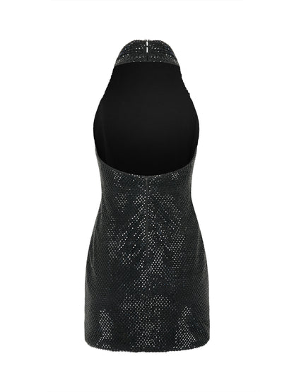 Black crystal-embellished mini dress