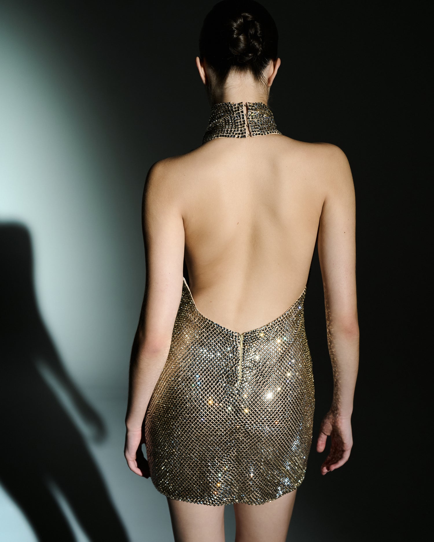 Black gown with side cut-outs and crystals