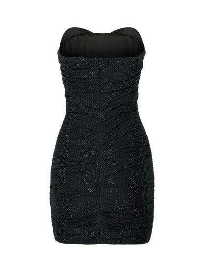 Black Crystal-Embellished Mini Dress