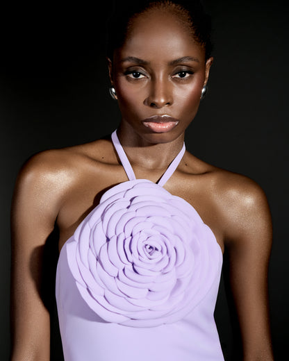 Lilac Mini Dress with Rose Detail