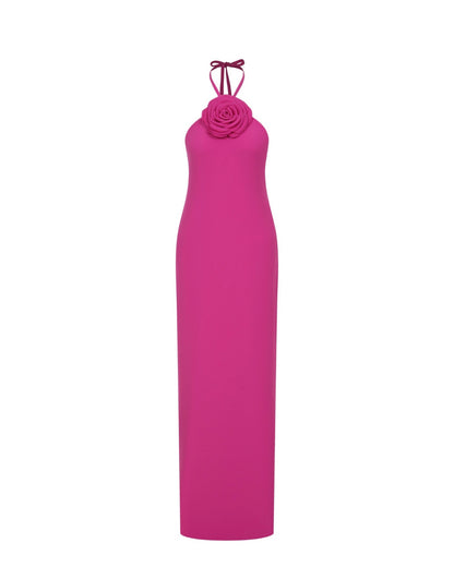 Fuchsia Maxi Dress with Rose Accent