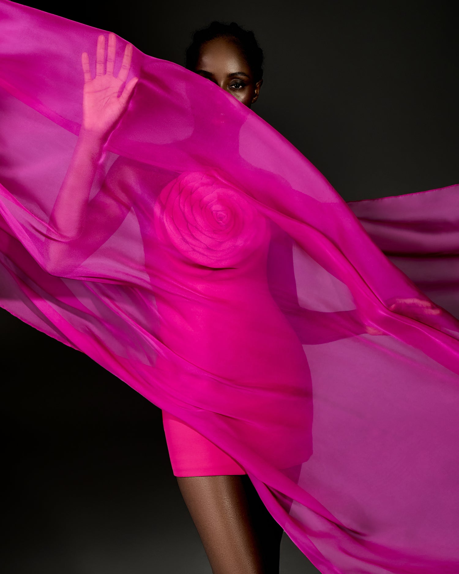 Fuchsia Mini Dress with Rose Detail