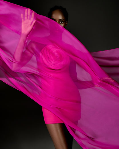 Fuchsia Mini Dress with Rose Detail