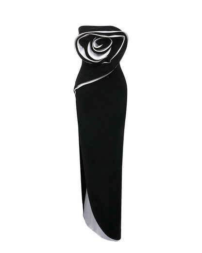 Monochrome Gown with Rose Detail