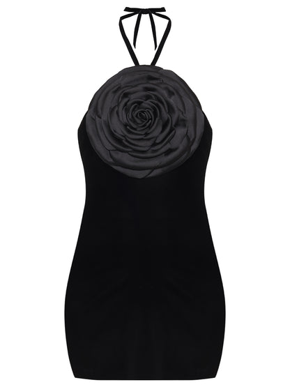 Black Mini Dress with Rose Detail