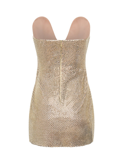 Gold crystal-embellished mini dress