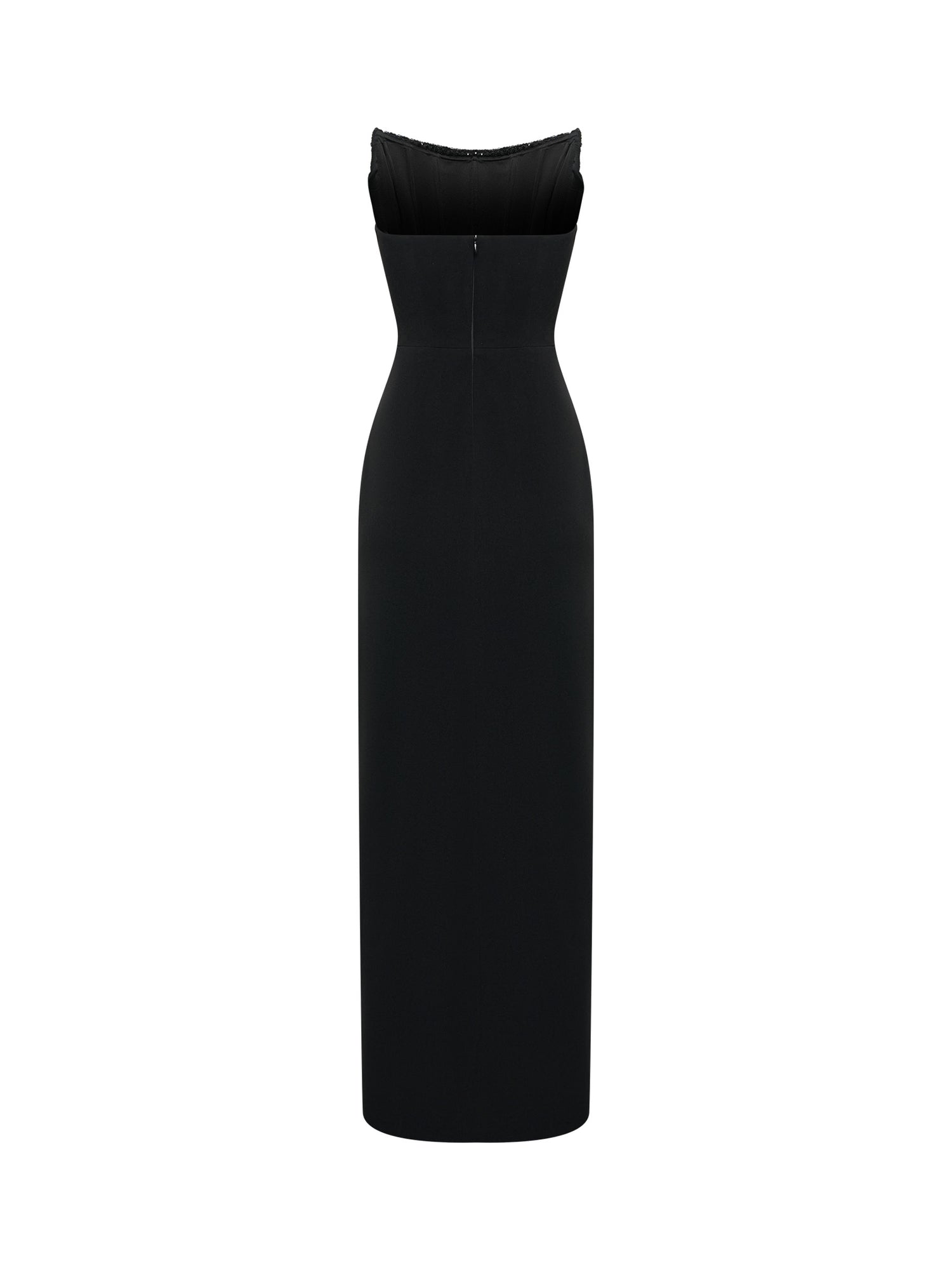 Black Strapless Dress with Draping and Crystals