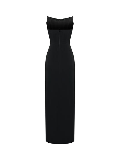 Black Strapless Dress with Draping and Crystals