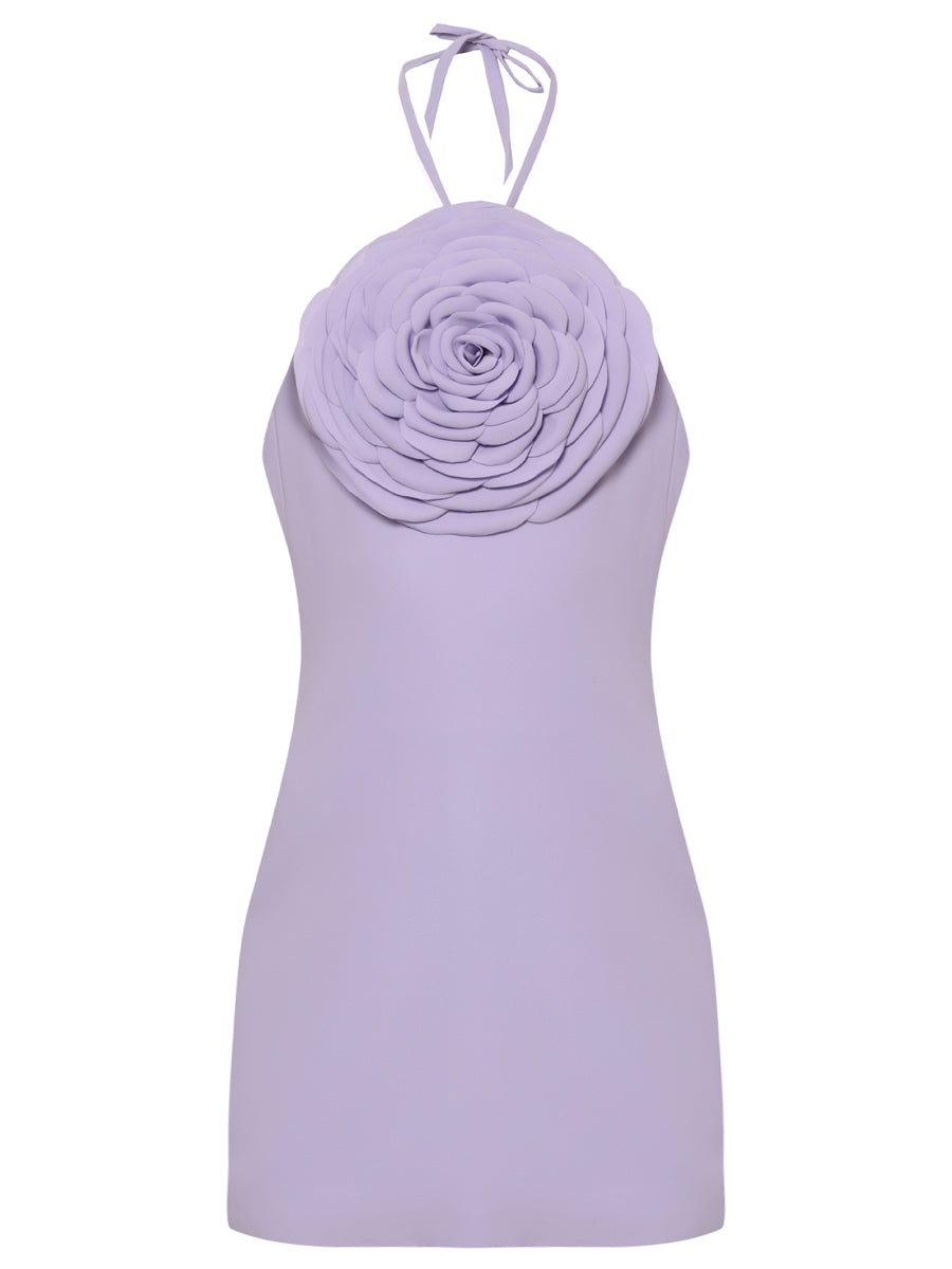 Lilac Mini Dress with Rose Detail
