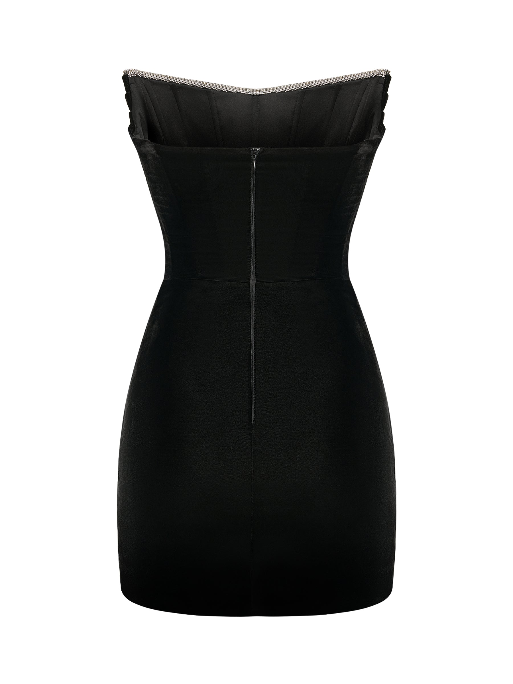 Black Mini Dress with Crystal-Trimmed Neckline