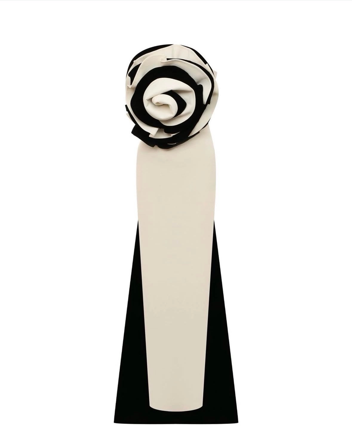Black &amp; White Gown with Oversized Rose