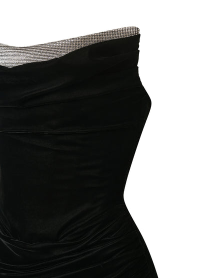 Black Mini Dress with Crystal-Trimmed Neckline