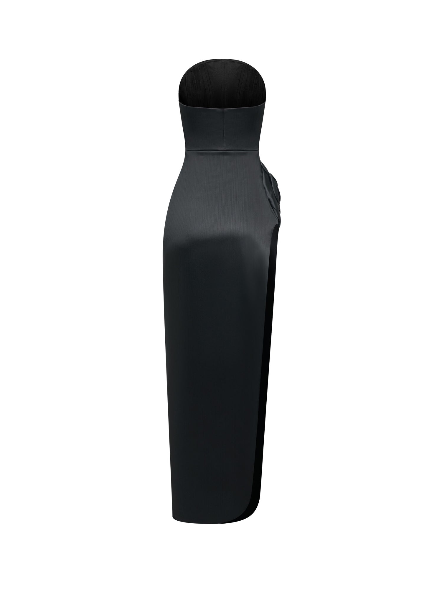 Black Strapless Gown with Rose Detail