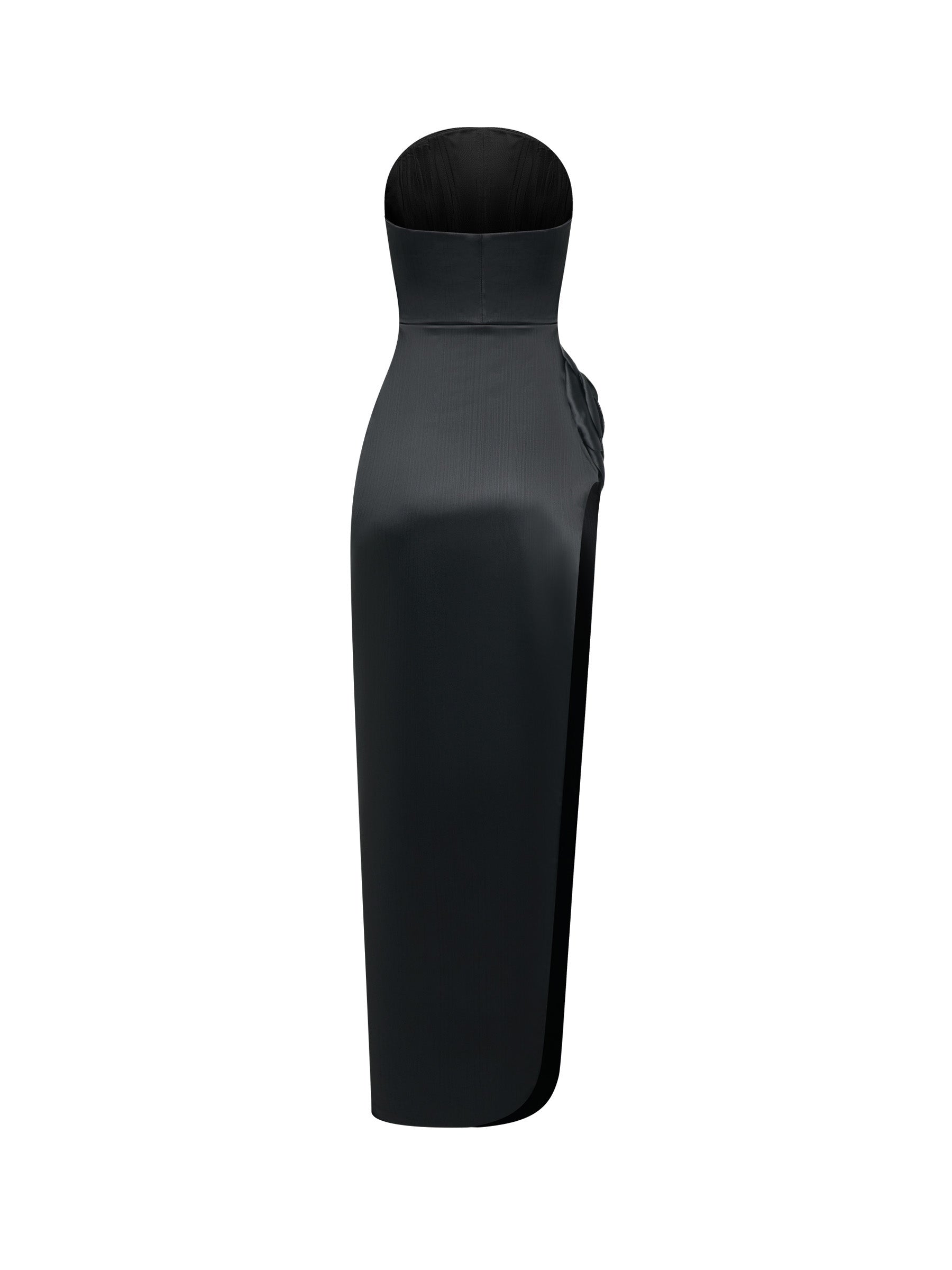 Black Strapless Gown with Rose Detail
