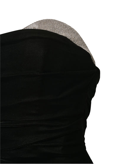 Off-Shoulder Ruched Mini Dress with Crystals