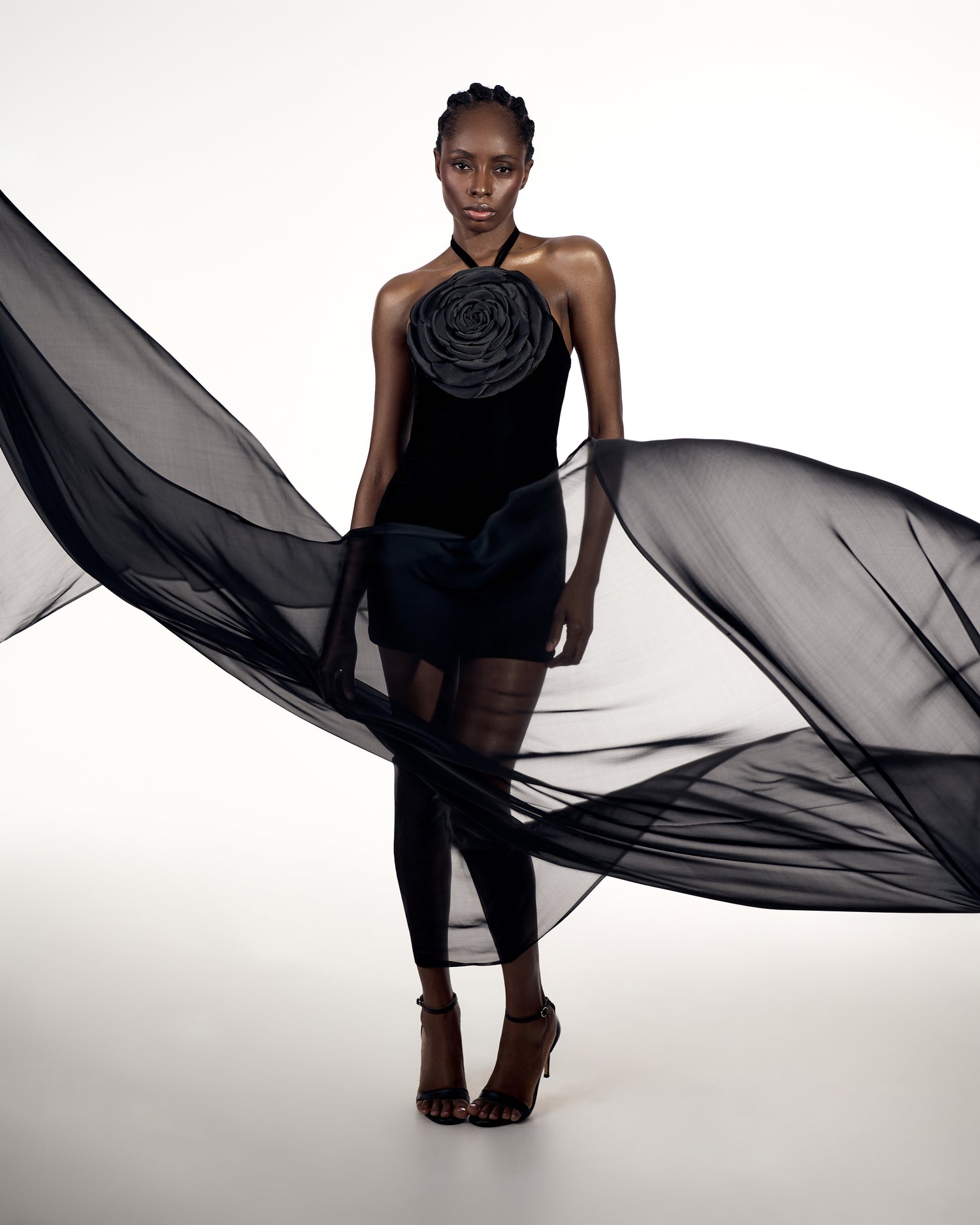 Black Mini Dress with Rose Detail