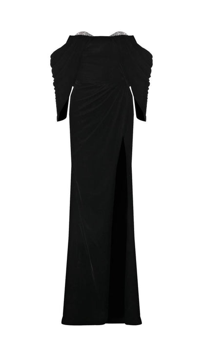 Off-Shoulder Gown with Draped Sleeves