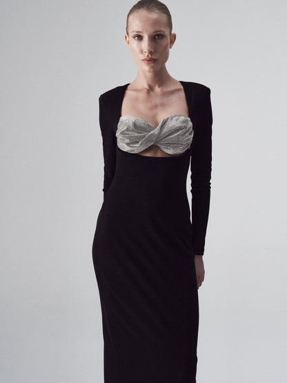 Evening dress in jersey with crystal embellishment