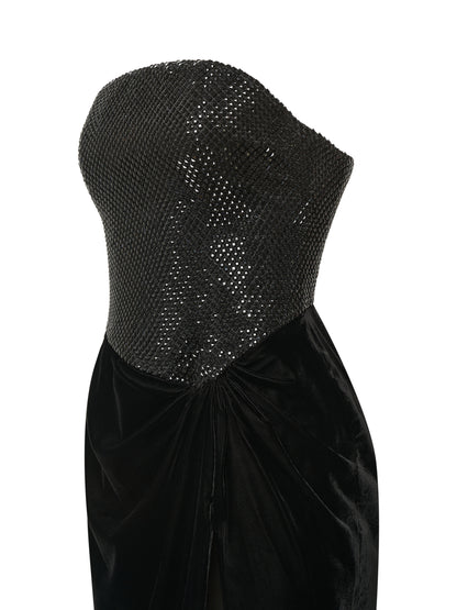 Velvet Gown with Crystal Corset Bodice